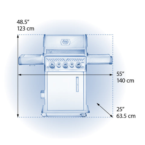 Rogue® 425 gas grill, with rear and side burner, Black